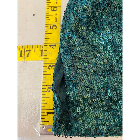 NWT Crystal Sky Green Sequin One-Shoulder Dress Spaghetti Strap Size 10 - Picture 11 of 12